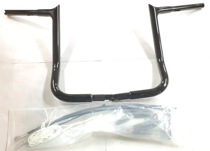 FAT BAGGERS INC 1-1/4 EZ Install Meathook Handlebars 14" Black Ape Hangers with Cables
