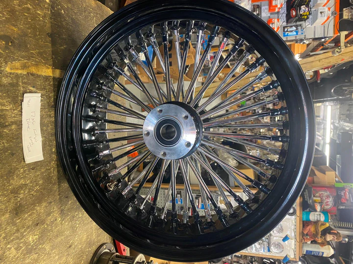 Black Chrome 48 King Fat Spoke 17X6 Rear Wheel Custom 200 Harley Softail Chopper