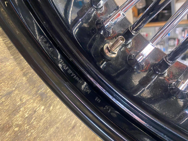 Black Chrome 48 King Fat Spoke 17X6 Rear Wheel Custom 200 Harley Softail Chopper - Image 2