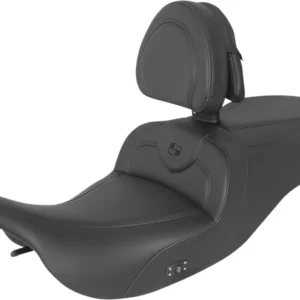 Heated RoadSofa Seat Backrest Black Stitching Harley Touring Bagger