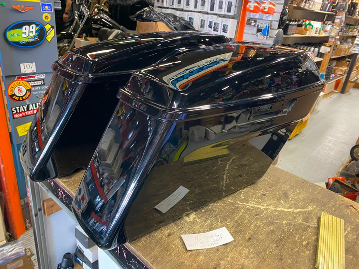 OEM Vivid Black Saddlebags Factory Harley 2014^ touring FLH glide Road King Street Glide