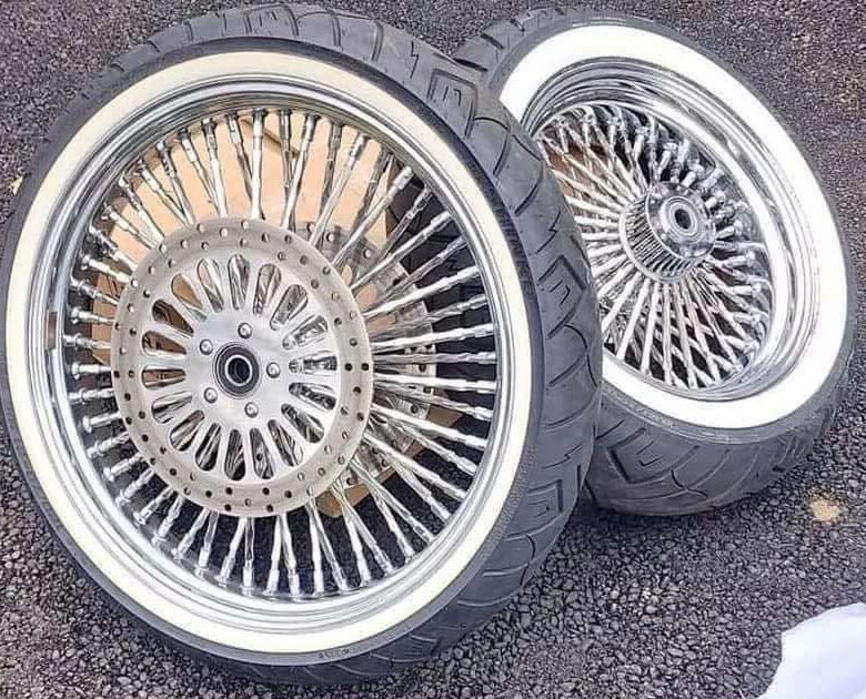 harley chrome spokes and whitewall tires