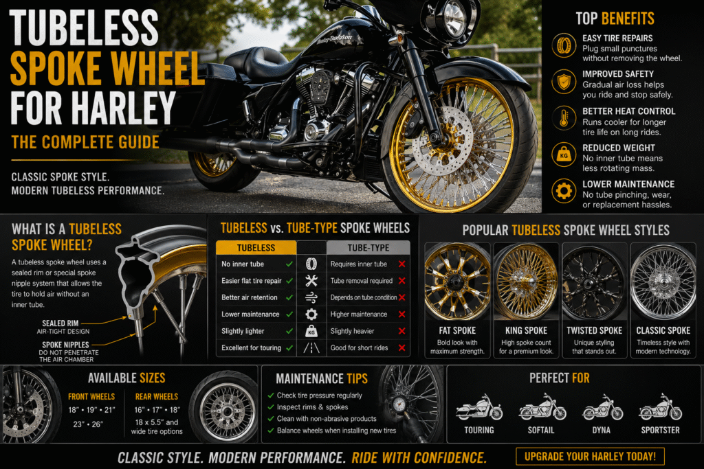 tubeless spoke wheel for harley